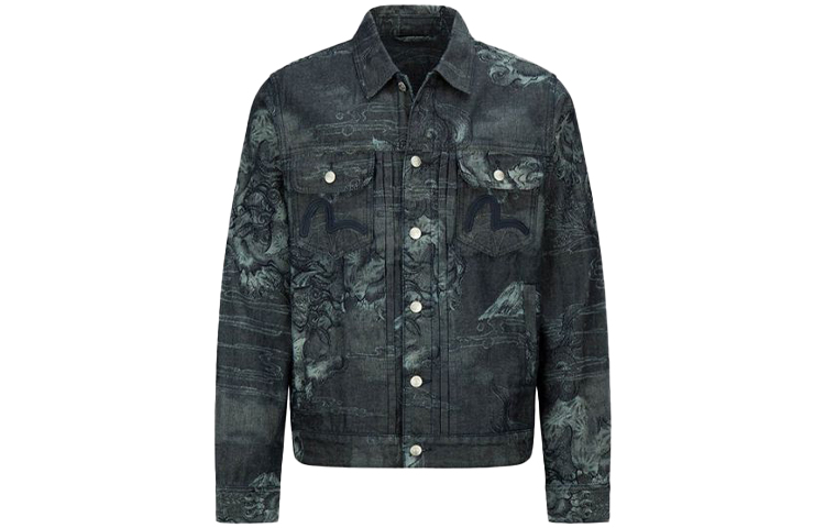 EVISU Kamidog Mountain Jacquard Denim Jacket  Denim Blue 2ESHTM2DJ703XXCT