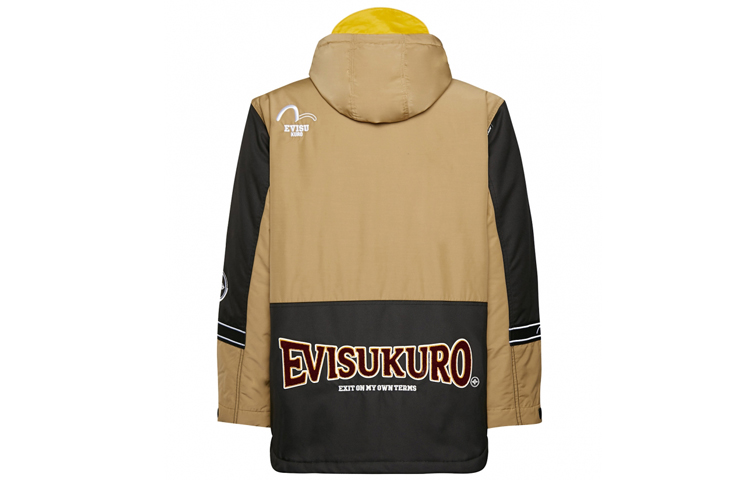 EVISU Kamon Logo Hooded Mid-Length Jacket Khaki for Men. 1EAGNM9JK752XX 圖 3