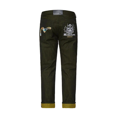 EVISU KURO 23SS Hannya Seagull Embroidered Jeans Men Black 2ESGNM3JE91717CT