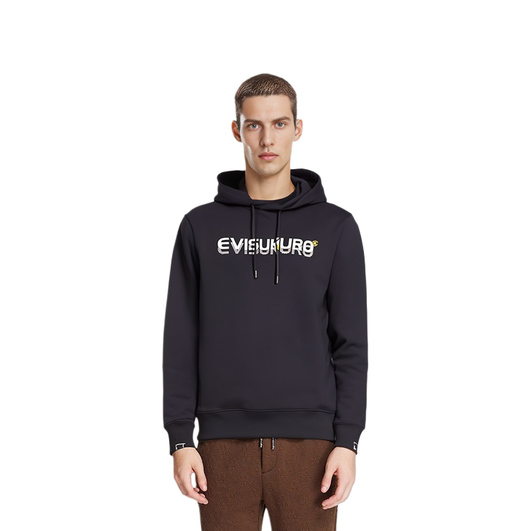 Shop EVISU KURO AW20 浮雕Logo連帽上衣 黑色 2EAGNM0SW357XX