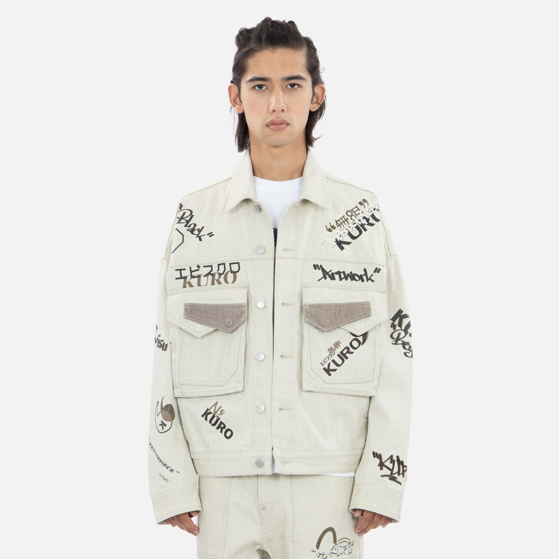 EVISU KURO AW22 All-Over Print Denim Jacket Men’s Oatmeal Color 2EAGNM2DJ773FFCT 圖 4
