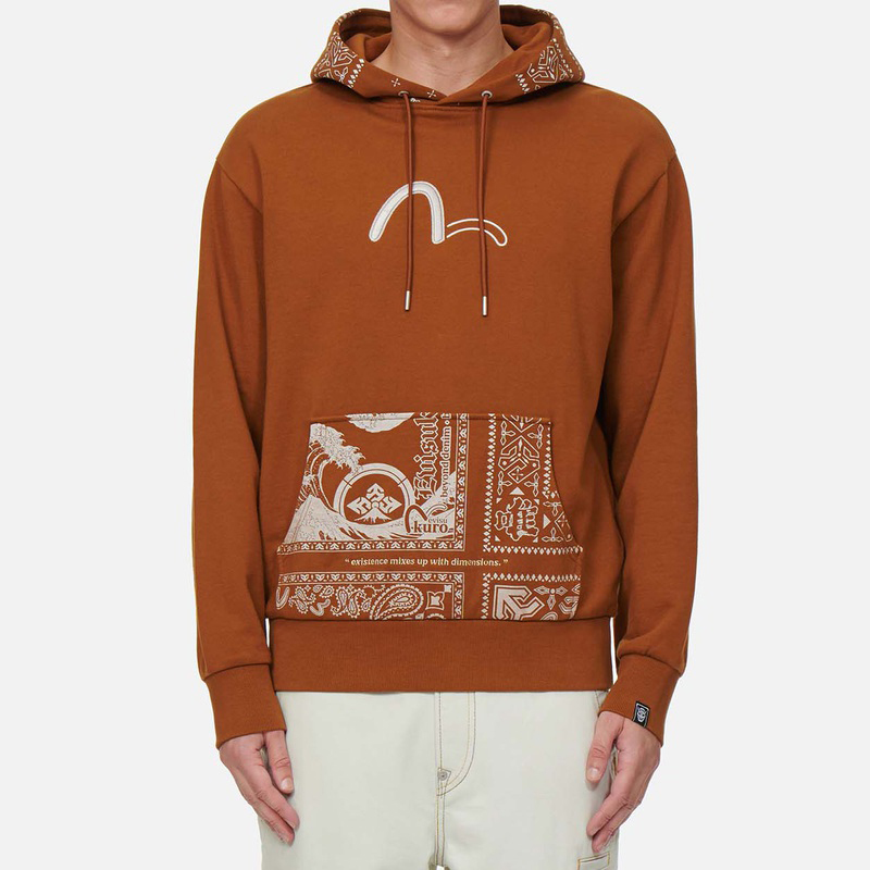 Shop EVISU KURO 佩斯利刺繡連帽衫 棕色 時尚 2EAGNM1SW430LFCT