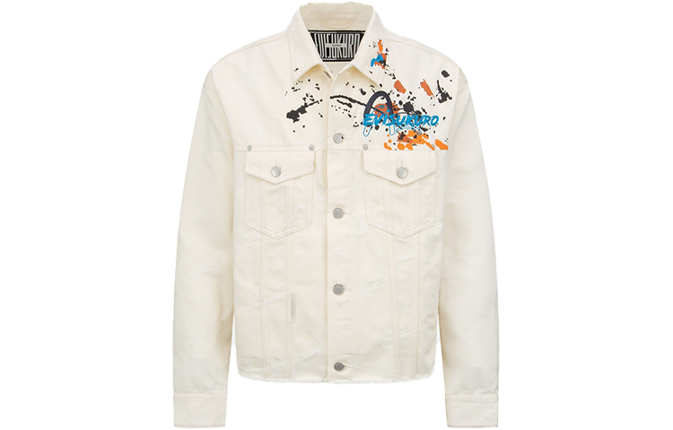 EVISU KURO SS22  Spray-Paint Denim Jacket Off-White With Raw Hem. 2ESGNM2DJ751LFCP