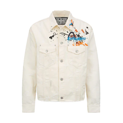 EVISU KURO SS22 Spray-Paint Denim Jacket Off-White With Raw Hem. 2ESGNM2DJ751LFCP