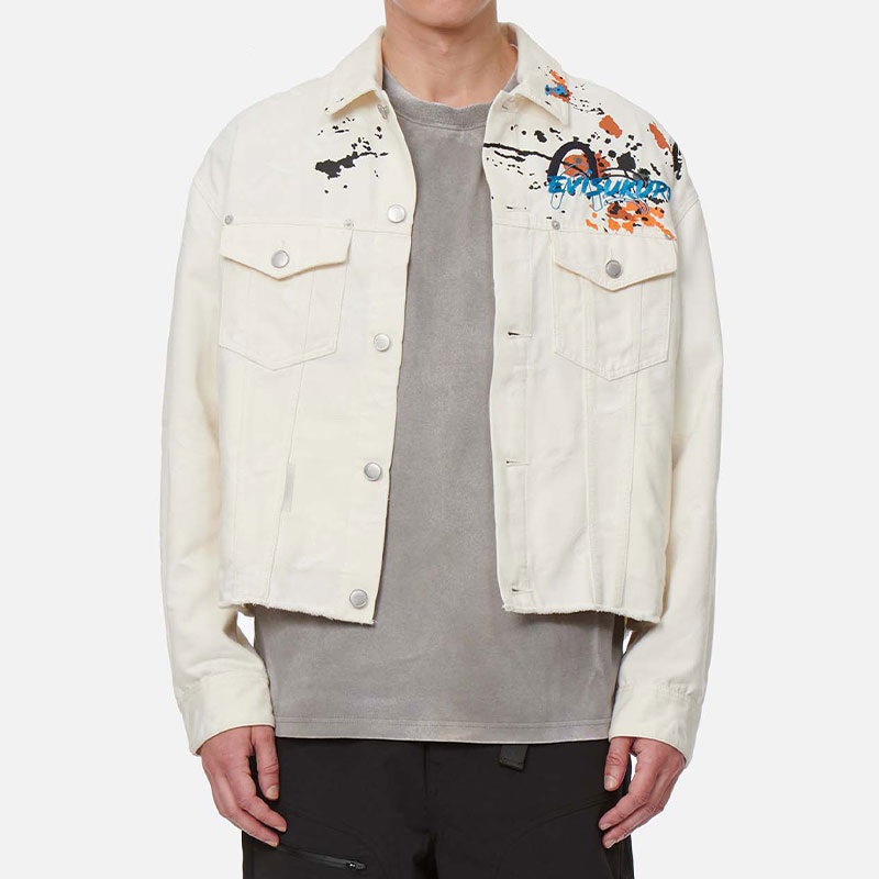 EVISU KURO SS22  Spray-Paint Denim Jacket Off-White With Raw Hem. 2ESGNM2DJ751LFCP 圖 4