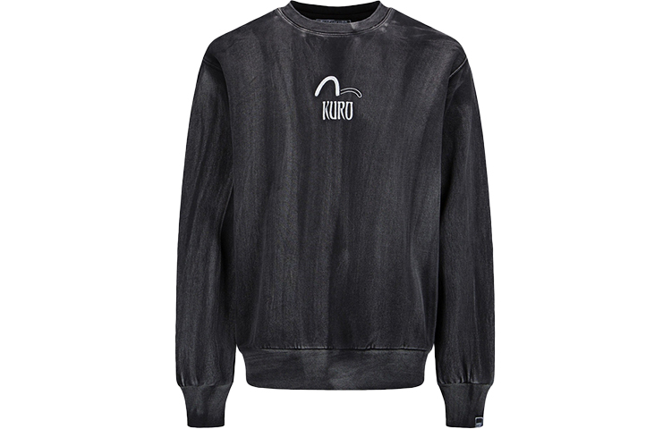 EVISU KURO SS22 Black Sweatshirt with Seagull Embroidery and Print 2ESGNM2SW353LFCT