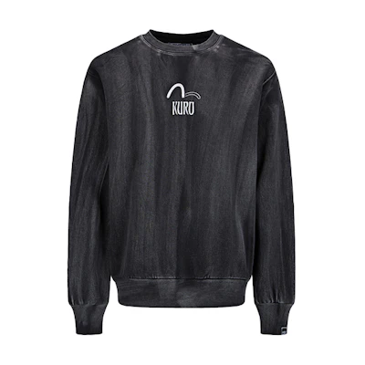 EVISU KURO SS22 Black Sweatshirt with Seagull Embroidery and Print 2ESGNM2SW353LFCT