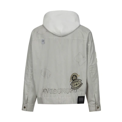 EVISU KURO SS24 Beige Truck Jacket with Logo Patch & Seagull Embroidery. 2ESGNM4JK5084RXCT