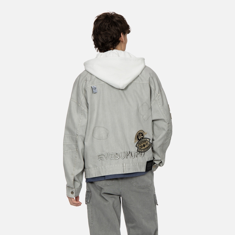 EVISU KURO SS24  Beige Truck Jacket with Logo Patch & Seagull Embroidery. 2ESGNM4JK5084RXCT 圖 4