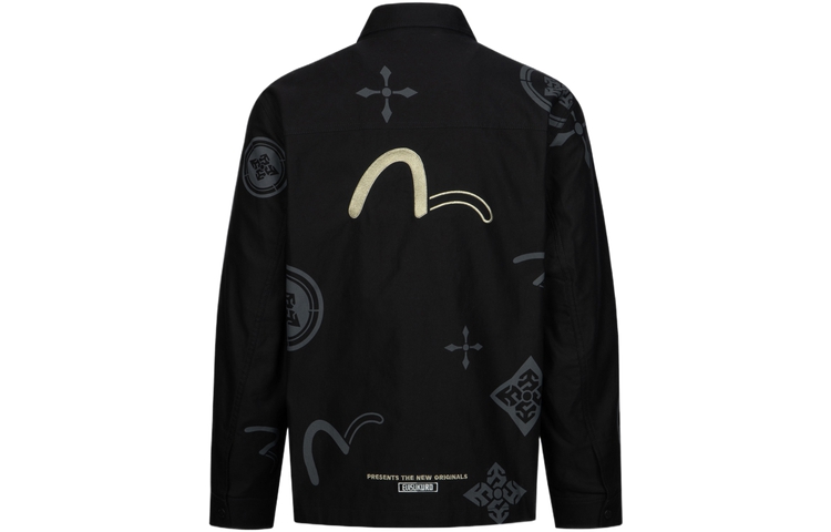EVISU KURO SS24 Allover Print Seagull Embroidery Casual Jacket Black Men. 2ESGNM4JK5104RXCT