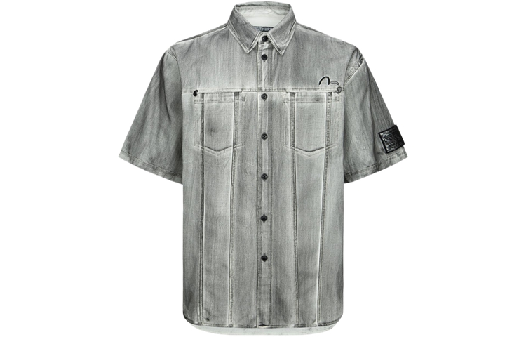 EVISU KURO SS24 Grey Seagull Embroidered Relaxed Fit Short Sleeve Shirt Men 2ESGNM4SS5103RXCT