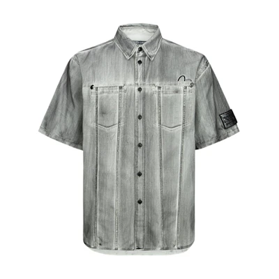 EVISU KURO SS24 Grey Seagull Embroidered Relaxed Fit Short Sleeve Shirt Men 2ESGNM4SS5103RXCT