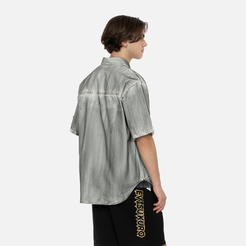 Purchase EVISU KURO SS24 灰色海鷗刺繡寬鬆短袖襯衫 男款 2ESGNM4SS5103RXCT