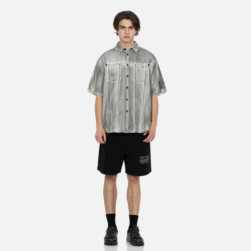 Details for EVISU KURO SS24 灰色海鷗刺繡寬鬆短袖襯衫 男款 2ESGNM4SS5103RXCT