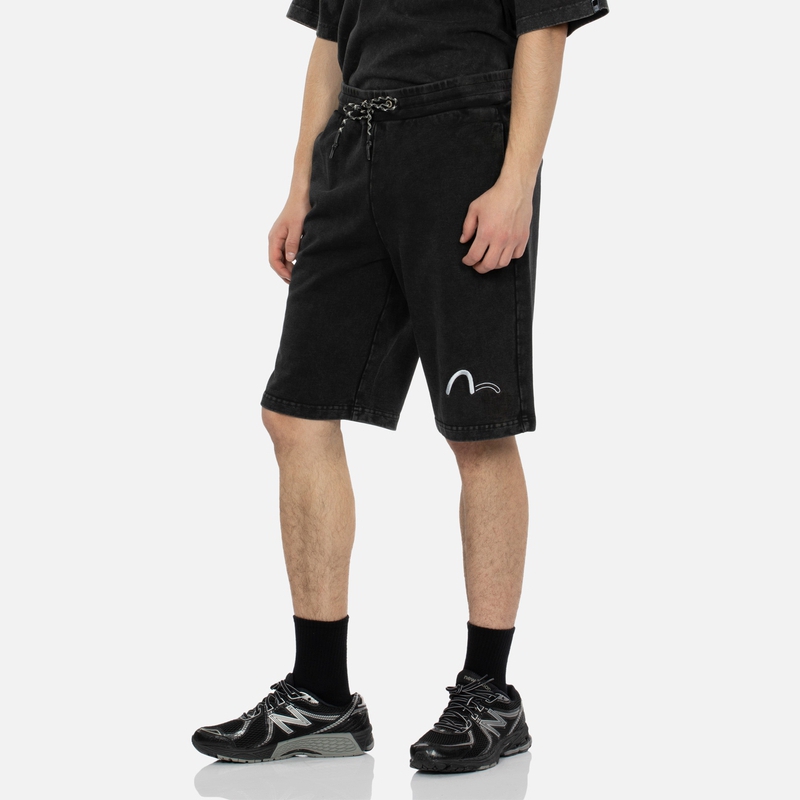 Shop EVISU KURO SS24 Celana Pendek Santai Logo Seagull Bordir Hitam. 2ESGNM4ST5182XXCT