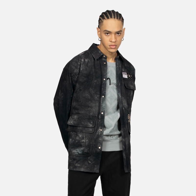 EVISU KURO SS24 Tie-Dye Oversized Shirt Jacket  Black 2ESGNM4SJ5097RXCT 圖 4
