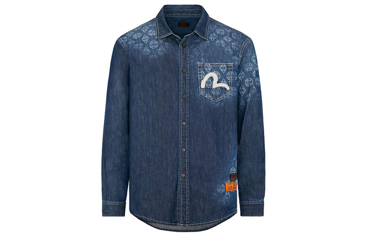 EVISU Laser Seagull Embroidered Denim Shirt  Denim Blue 2EAHTM0SL151DN