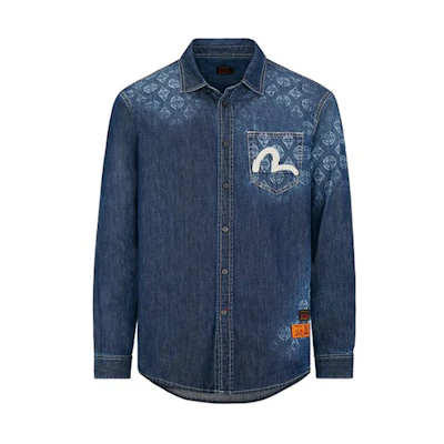 EVISU Laser Seagull Embroidered Denim Shirt Denim Blue 2EAHTM0SL151DN