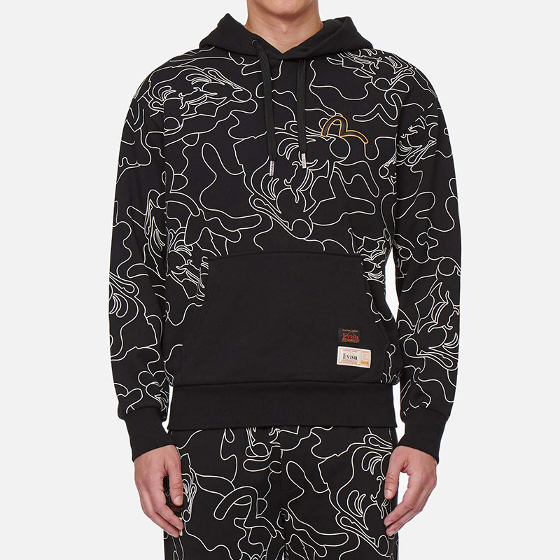 Shop EVISU 线性图案迷彩图案印花男女卫衣。 2EAHTM1SW336LFCT