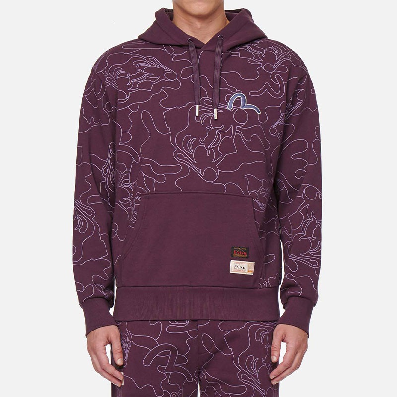 Cheap EVISU 线性图案迷彩图案印花男女卫衣。 2EAHTM1SW336LFCT