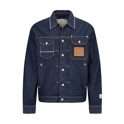 EVISU Logo Embroidered Brushstroke M Casual Denim Jacket Blue Jean. 2EAHTM1DJ740LFCT