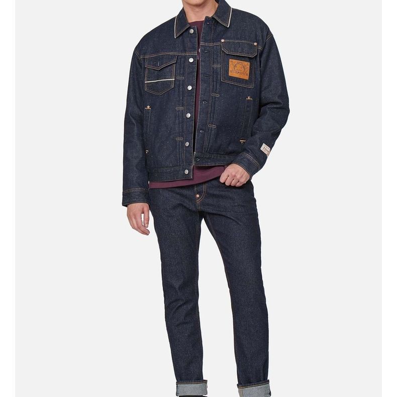Details for EVISU 刷漆標誌刺繡M碼牛仔外套 藍色丹寧外套 2EAHTM1DJ740LFCT