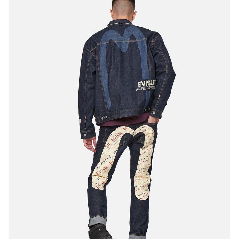 Sizing EVISU 刷漆標誌刺繡M碼牛仔外套 藍色丹寧外套 2EAHTM1DJ740LFCT