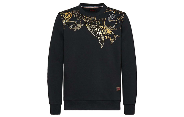 EVISU Logo Embroidered Koi Print Crewneck Sweatshirt Black 1EAHTM9SW333XX