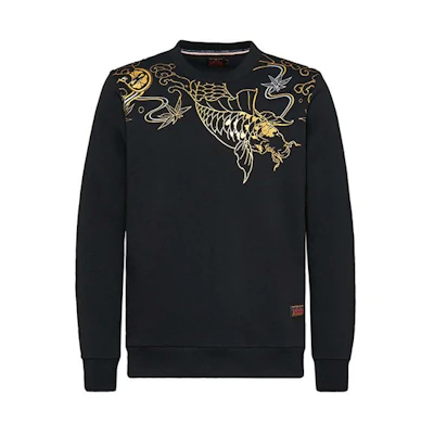 EVISU Logo Embroidered Koi Print Crewneck Sweatshirt Black 1EAHTM9SW333XX