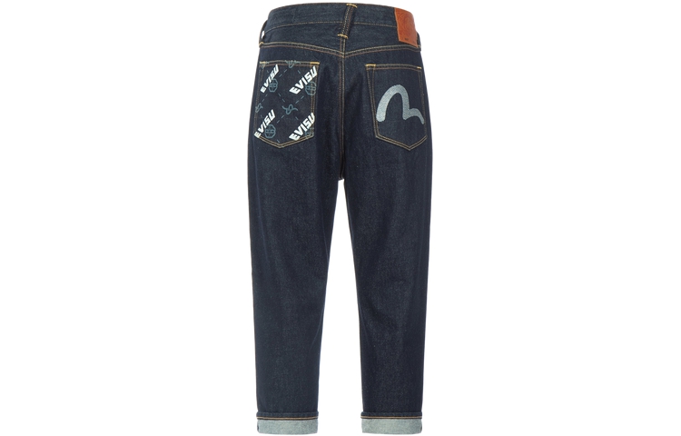 EVISU Logo Mid-Waist Button Loose Fit Long Denim Jeans for Men 2ESHTM3JE14027CT