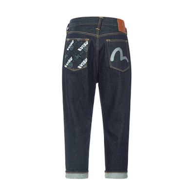 EVISU Logo Mid-Waist Button Loose Fit Long Denim Jeans for Men 2ESHTM3JE14027CT