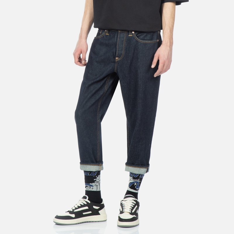 EVISU Logo Mid-Waist Button Loose Fit Long Denim Jeans for Men 2ESHTM3JE14027CT 圖 4