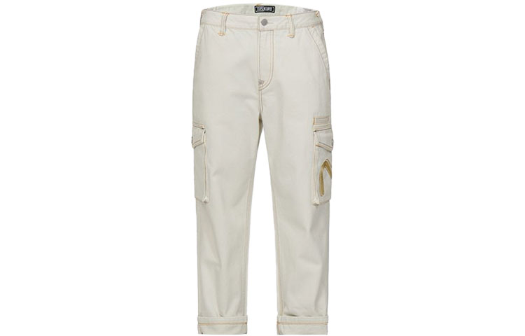 EVISU Logo Print Pocket Denim Jeans Bone White Men 2EAGNM1JE177STCT 圖 2