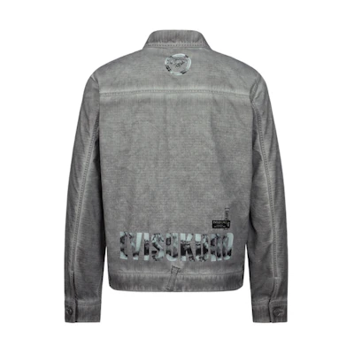 EVISU Logo Printed Washed Single-Breasted Jacket - Light Grey 2ESGNM3JK746XXCT