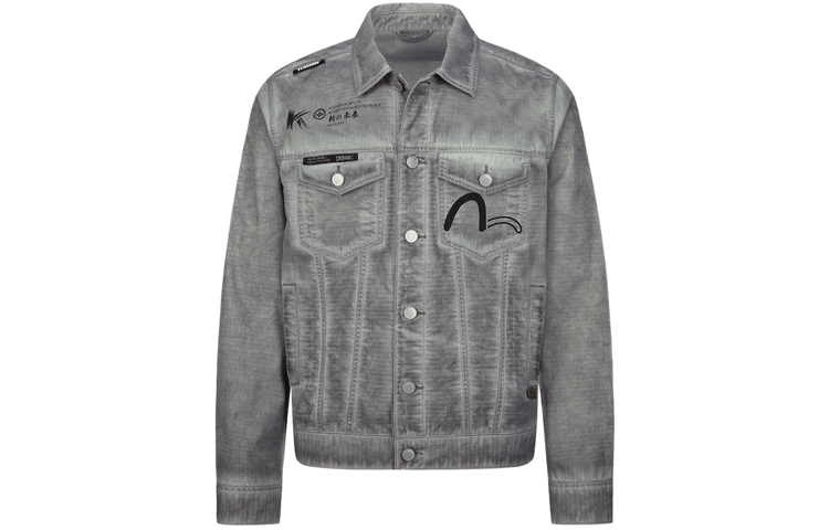 EVISU Logo Printed Washed Single-Breasted Jacket -  Light Grey 2ESGNM3JK746XXCT 圖 3