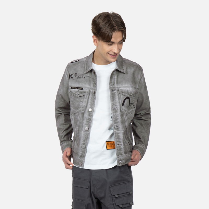 EVISU Logo Printed Washed Single-Breasted Jacket -  Light Grey 2ESGNM3JK746XXCT 圖 4