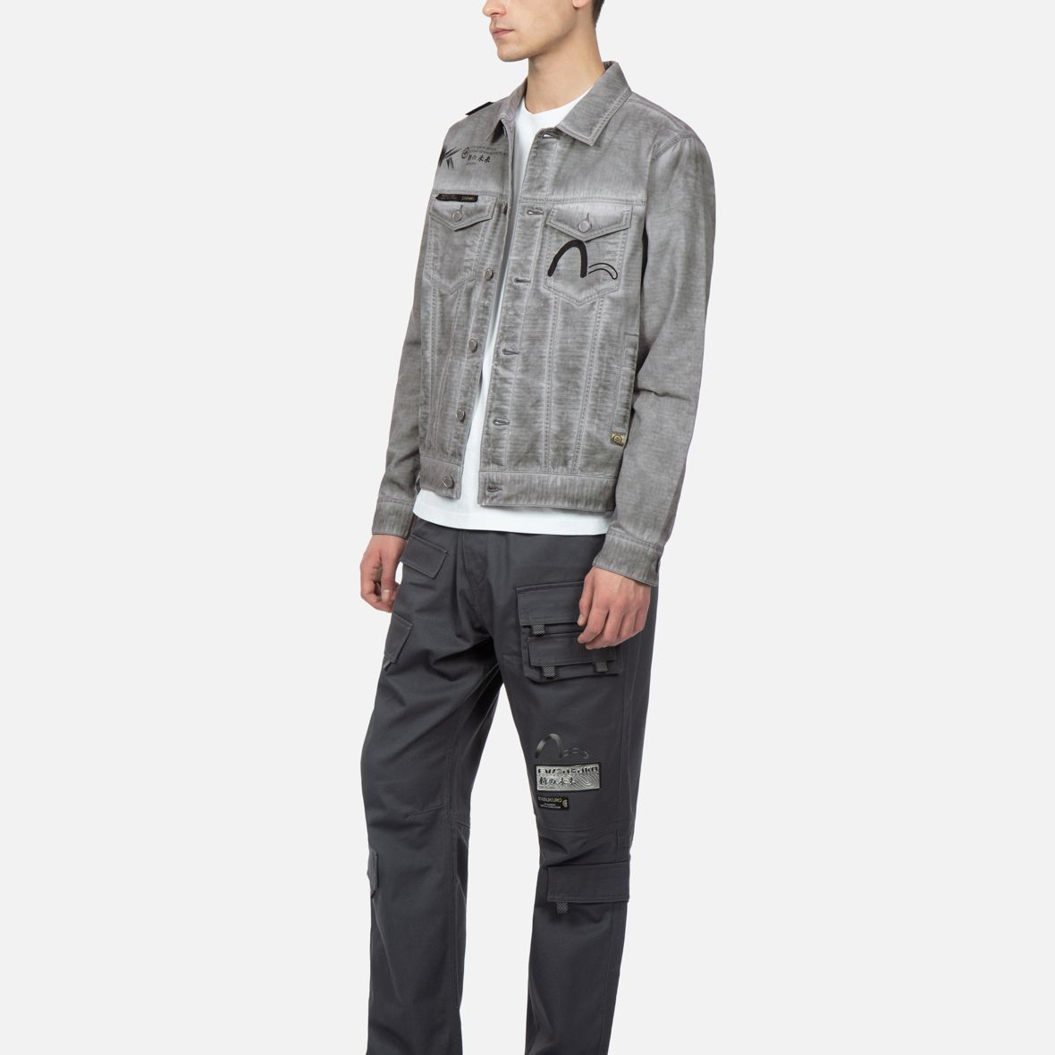 EVISU Logo Printed Washed Single-Breasted Jacket -  Light Grey 2ESGNM3JK746XXCT 圖 6