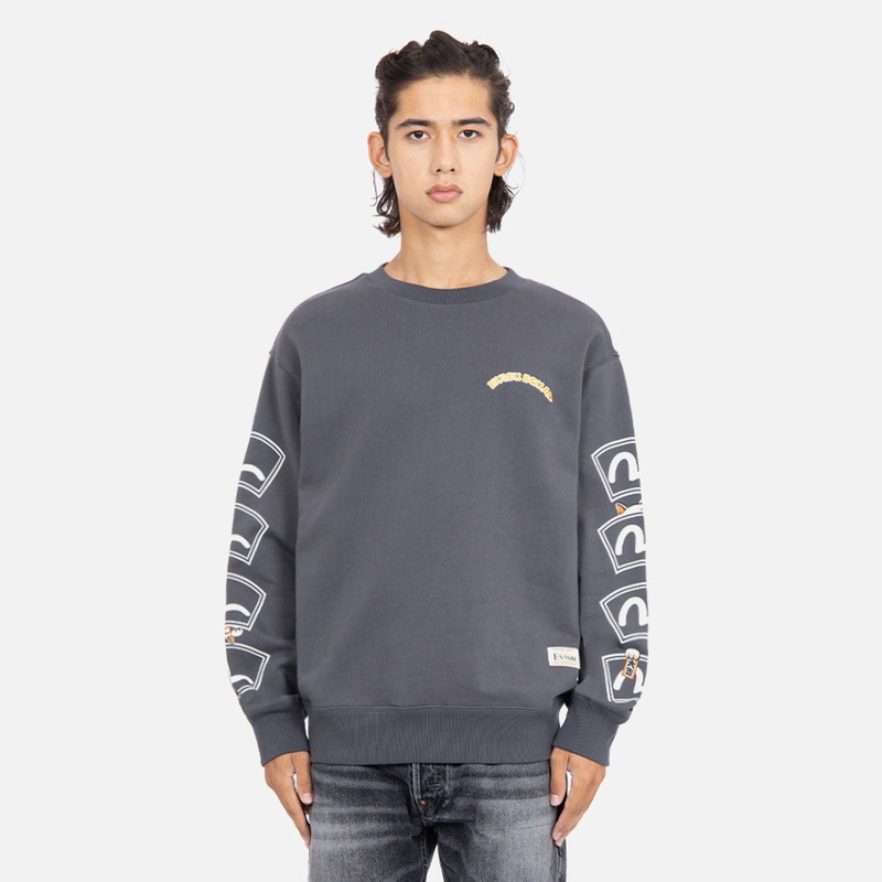 Shop EVISU Lucky Cat & Daruma Graphic Sweatshirt - Dark Gray 2EAHTM2SW345RXCT