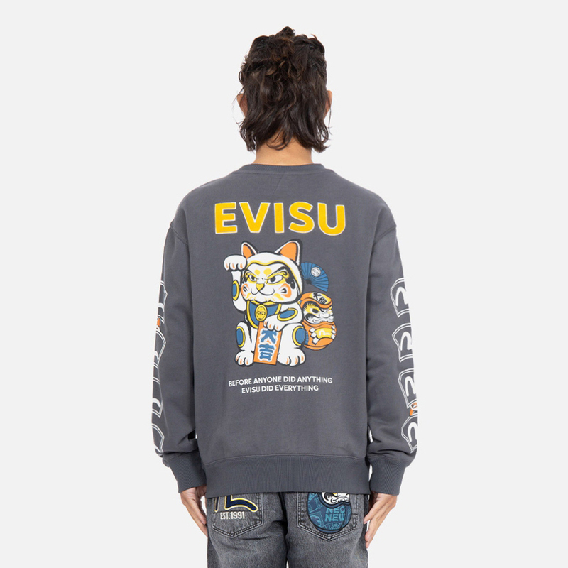 Purchase EVISU Lucky Cat & Daruma Graphic Sweatshirt - Dark Gray 2EAHTM2SW345RXCT