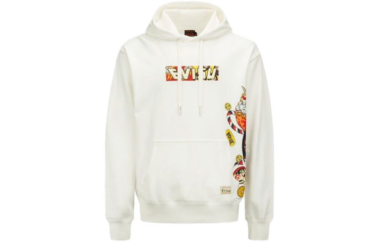 EVISU Lucky God Daruma Graphic Hoodie Unisex White 2ESHTM2SW344LFCT