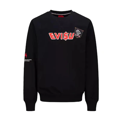 EVISU Lucky God Logo Graphic Print Pullover Sweatshirt Unisex Black 2ESMOM2SW450XXCT