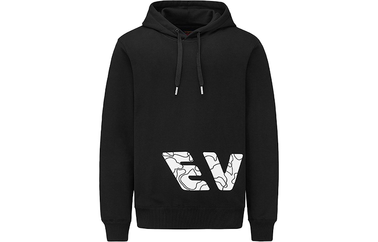 EVISU Lucky God Logo Line Print Pullover Hoodie Black 2EALRM0SW691XX