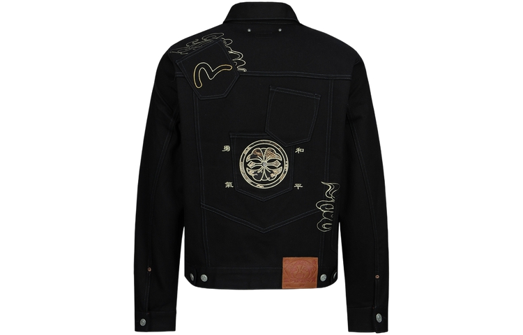 EVISU Men’s Black Seagull Logo Street Style Hip-Hop Single-Breasted Jacket 2ESHTM3DJ116XXCS