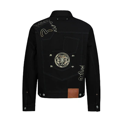 EVISU Men’s Black Seagull Logo Street Style Hip-Hop Single-Breasted Jacket 2ESHTM3DJ116XXCS
