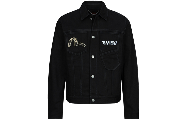 Lookbook EVISU Jaket Lelaki Hitam Logo Seagull Street Style Hip-Hop Single-Breasted 2ESHTM3DJ116XXCS