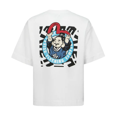 EVISU Men’s Oversized Playful Buddha and Seagull Graphic Crewneck Tee 2ESHTM4WS1052OSCT