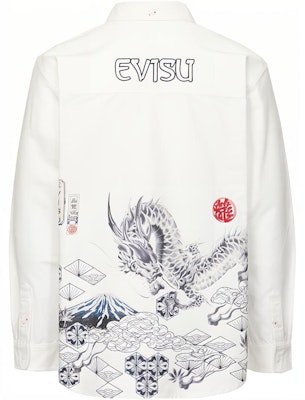 EVISU 男士長袖襯衫 Poseidon 與富士山圖案 - 白色 2EAHTM1SL114RXCT Buy EVISU 男士長袖襯衫 Poseidon 與富士山圖案 - 白色 2EAHTM1SL114RXCT