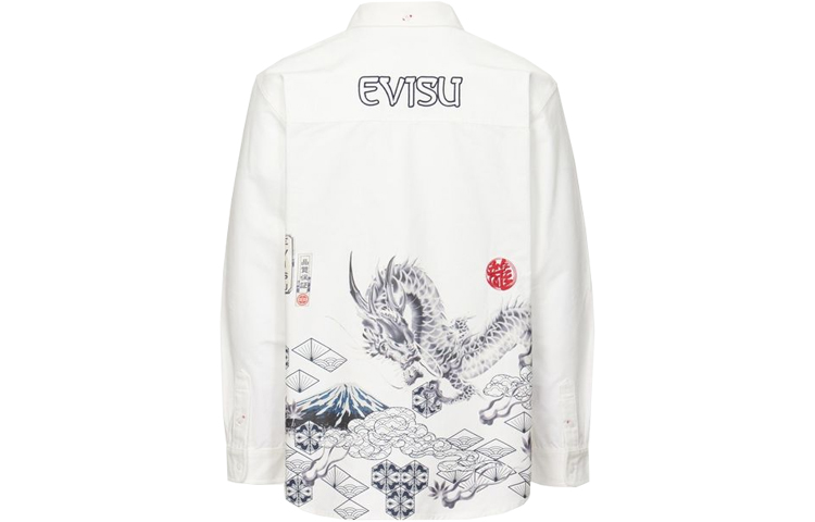 Order EVISU 男士長袖襯衫 Poseidon 與富士山圖案 - 白色 2EAHTM1SL114RXCT