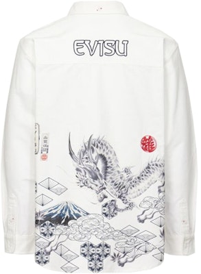 EVISU 男士長袖襯衫 Poseidon 與富士山圖案 - 白色 2EAHTM1SL114RXCT Order EVISU 男士長袖襯衫 Poseidon 與富士山圖案 - 白色 2EAHTM1SL114RXCT