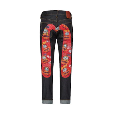 EVISU Money Print Daruma Logo Tapered Denim Jeans Men - Blue 2EAADM1JE92317CT